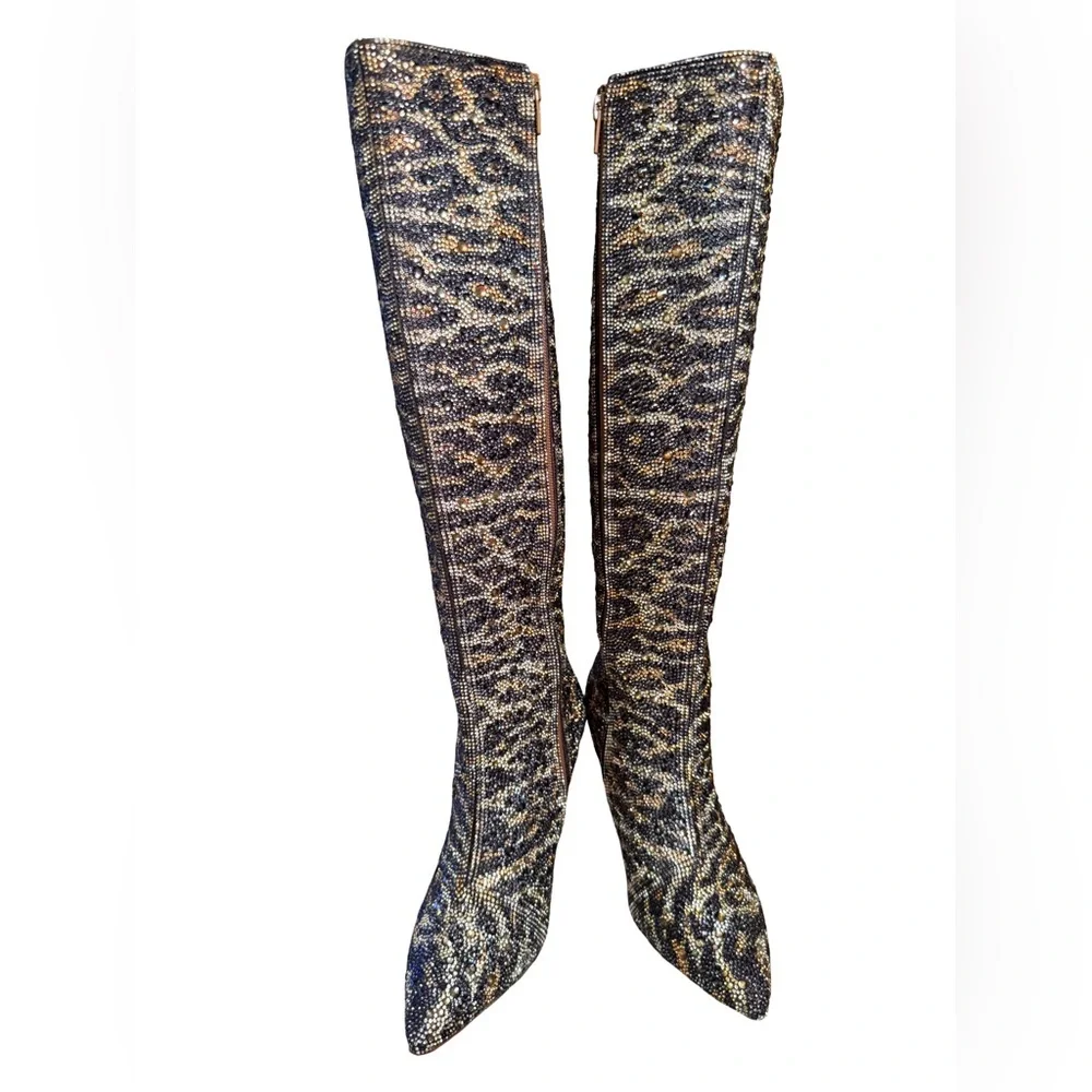 Betsey Johnson NWT Stunning Leopard Print Rhinestone Embellished Boots (SH278) - Picture 6 of 11